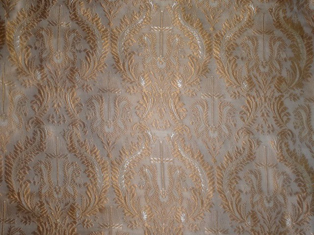 BROCADE VESTMENT FABRIC Brown & Golden Beige color 44" wide BRO326[1]