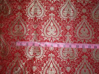 Pure SILK BROCADE FABRIC Bridal Red &amp; Metallic Gold 36&quot;