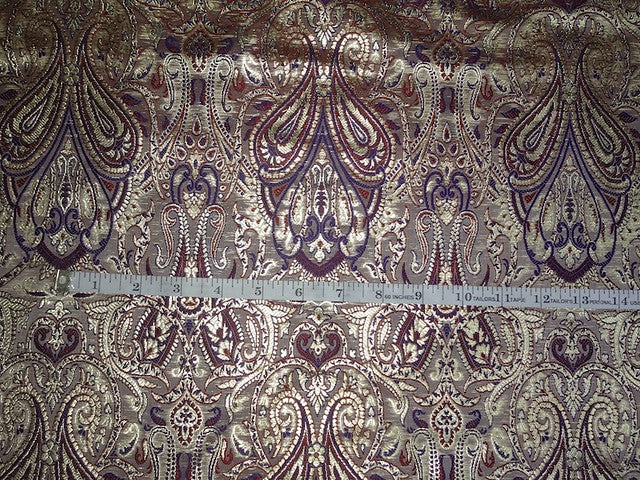 Brocade Fabric Red,Purple &amp; Metallic Gold color