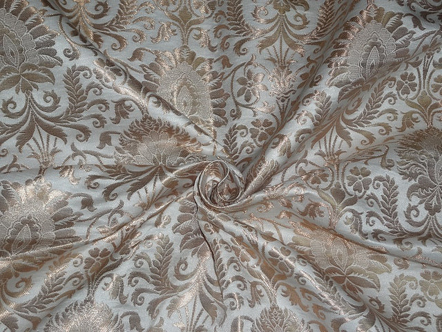 Pure Heavy Silk Brocade Fabric Ivory & Metallic Gold color – The Fabric ...