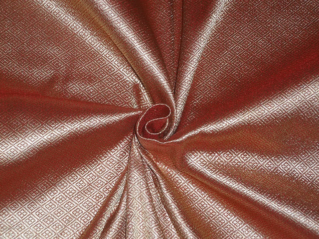 Heavy Brocade Fabric Red &amp; Metallic Gold color