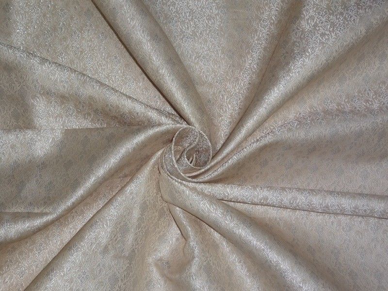 SILK BROCADE FABRIC Golden Cream & Metallic Gold/Silver 44" wide BRO348[2]