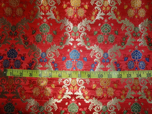 heavy SILK brocade fabric satin weave RED & multi color 36" wide BRO363[4]