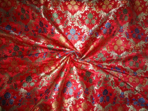 heavy SILK brocade fabric satin weave RED & multi color 36" wide BRO363[4]