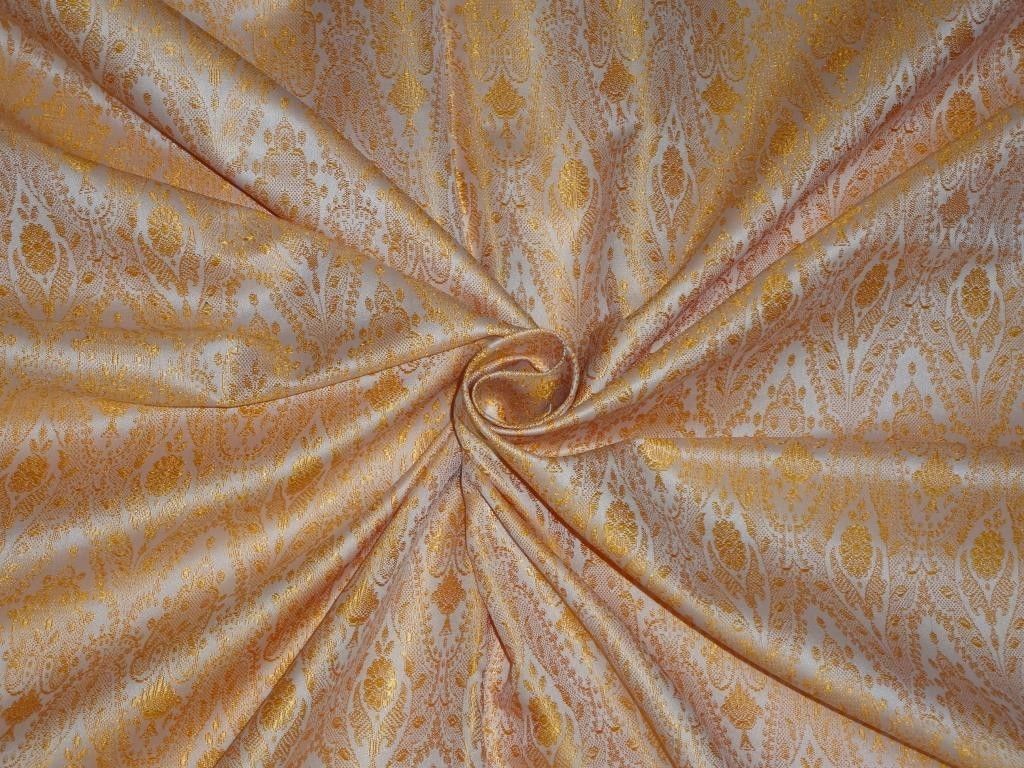 SILK BROCADE FABRIC Mango Yellow/Orange & Mango Cream 44" wide BRO366[2]
