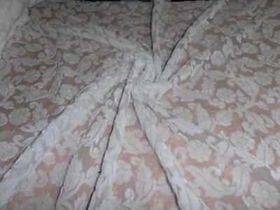 White Devore Polyester Viscose Burnout Velvet fabric 44" wide [5594]