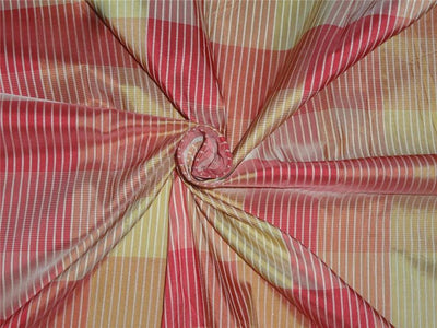 100% Pure Silk Taffeta Plaid Fabric Red,Gold x Cream Cut Length 0.80 yards only 54" wide TAF#C53[3]