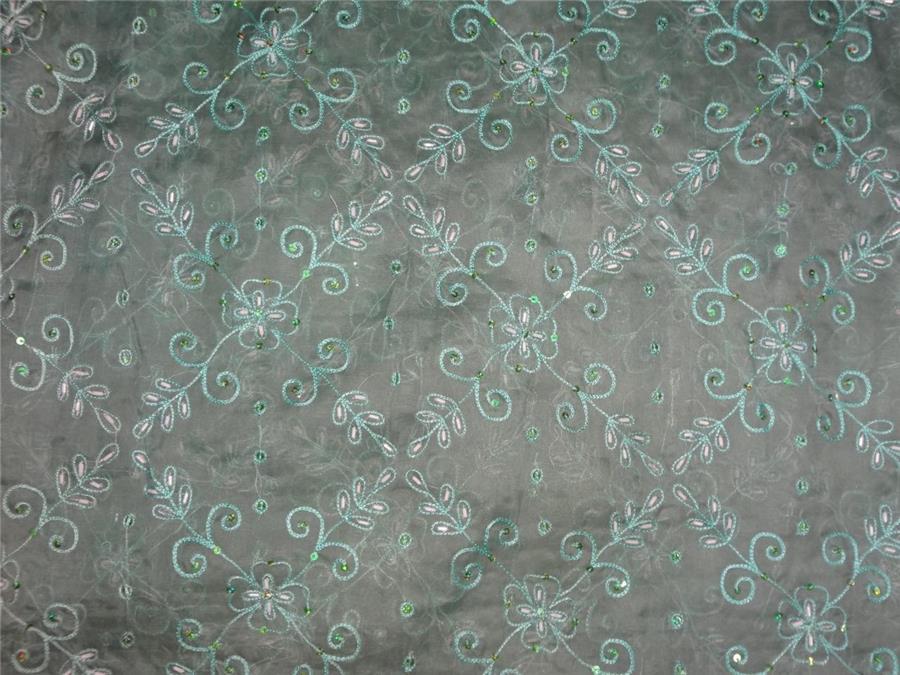 100 % silk organza fabric sky blue colour embroidered 54" wide PKT 27[2] [8263]