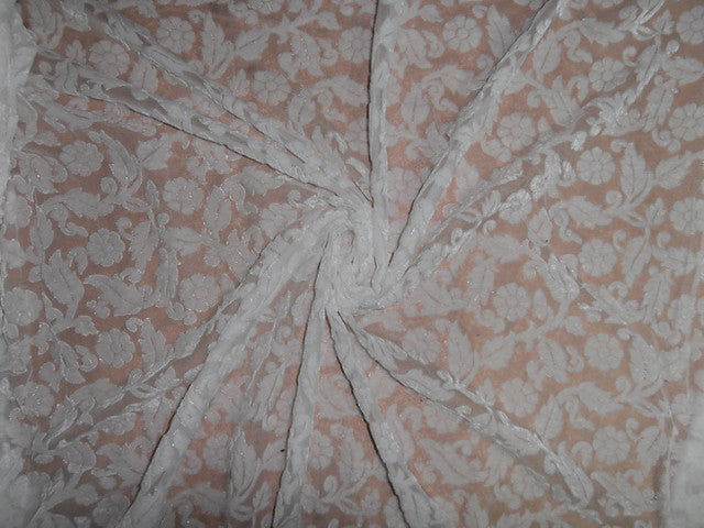 White Devore Polyester Viscose Burnout Velvet fabric 44" wide [5594]