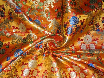 Heavy Brocade Fabric Multi Color,Yellow &amp; Metallic Gold color 36" wide BRO363[3]