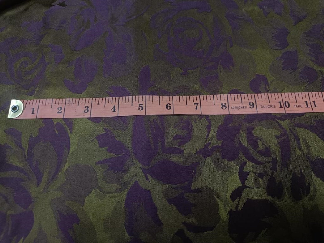 100% Silk Taffeta Jacquard Fabric purple and green floral  54" wide