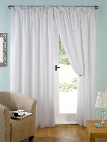 Voile sheer pencil pleated curtains white ivory color 52" wide and 84" long [7148]