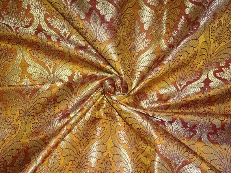 Brocade Fabric Red,Mustard &amp; Metallic Gold color 44&quot