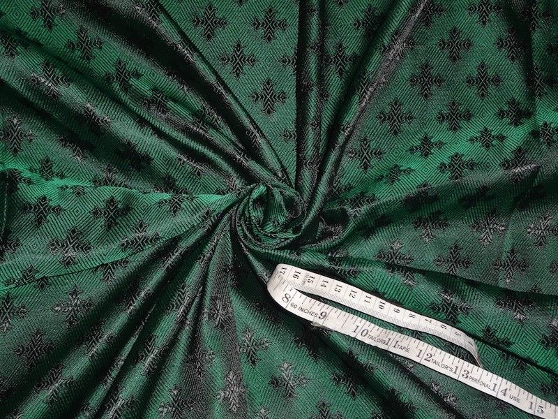 Silk Brocade Vestment Fabric Green & Black color 44" wide BRO351[6]