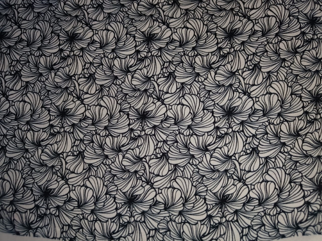 Double Georgette viscose Fabric 44" wide black and ivory floral printed