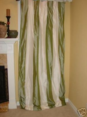 4 Kiwi Green Ivory taffeta Drape Panels INTERLINED silk