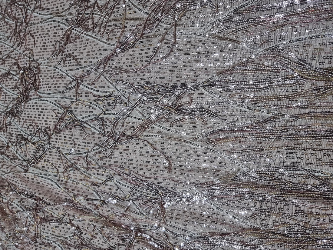 Full Waterfall SEQUENCE Lycra Net Fabric Rose gold Color 58'' Wide by the yard.