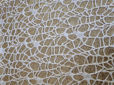 Golden STRETCHABLE Lycra shimmer fabric with white work 58''wide  BY THE YARD