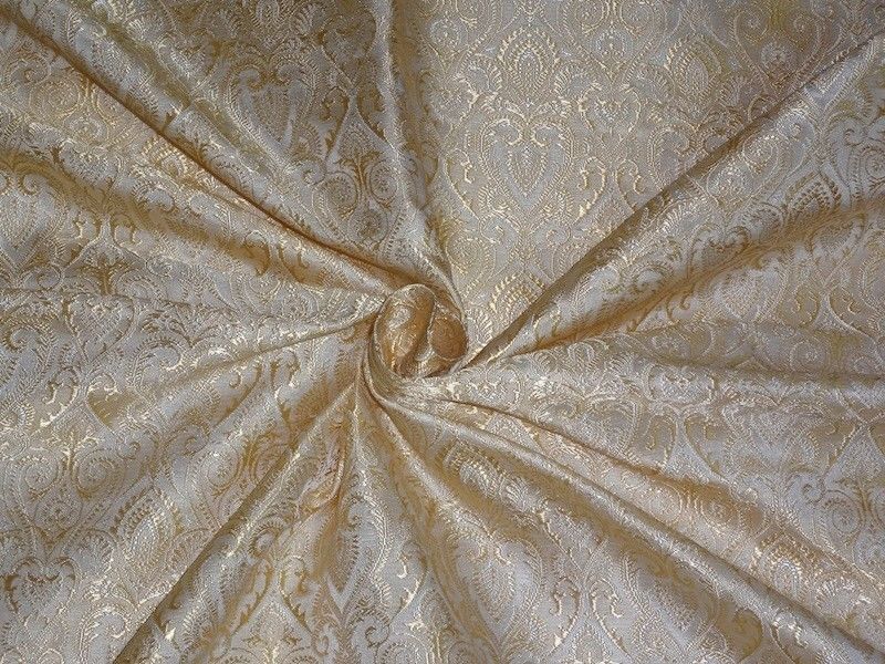 SILK BROCADE FABRIC Butter Gold & Cream Colour 44" wide BRO352[3]