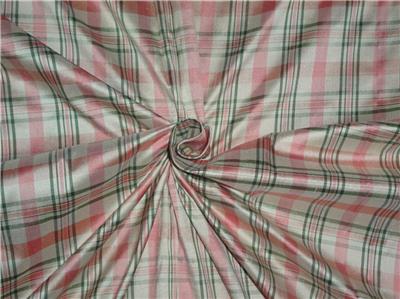 PINK,GREEN X CREAM COLOR PLAIDS~SILK DUPIONI FABRIC~WIDTH 54