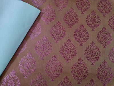 Brocade fabric candy pink rose and light olive color 44" wide BRO826