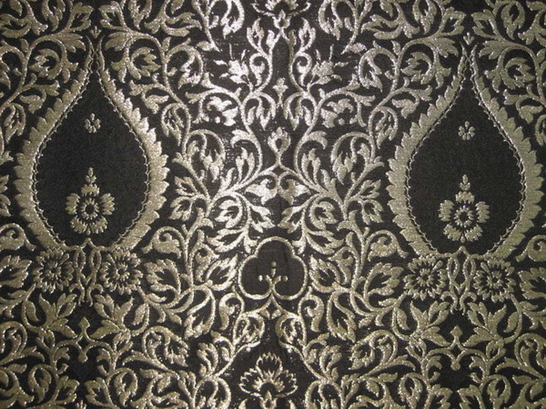Heavy Silk Brocade Fabric Metallic Gold &amp; Black BRO139[1]