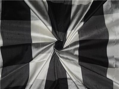 SILK DUPIONI BLACK,GREY,IVORY AND SILVER PLAIDS FABRIC 54" wide DUP#C52