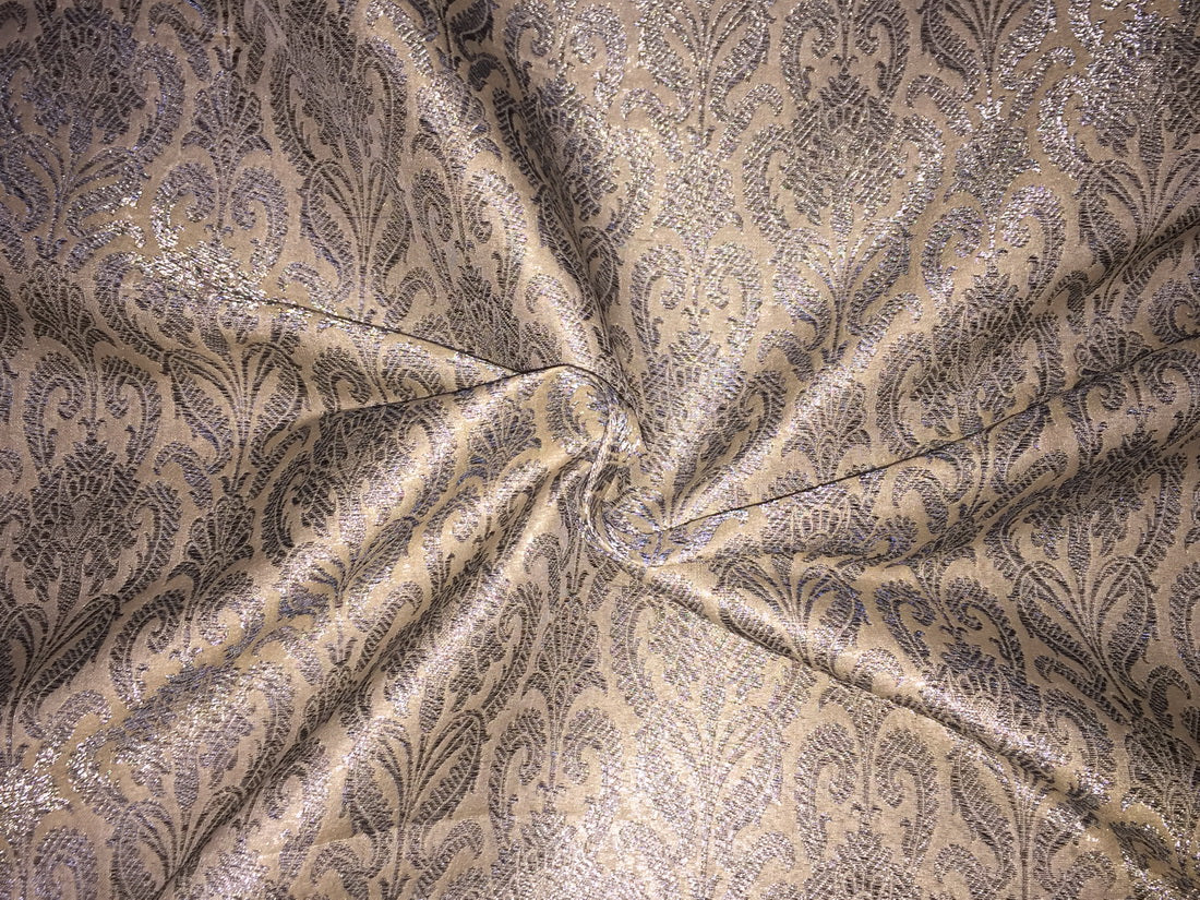 Silk Brocade fabric Sand & Metallic Silver 44" wide BRO242[3]