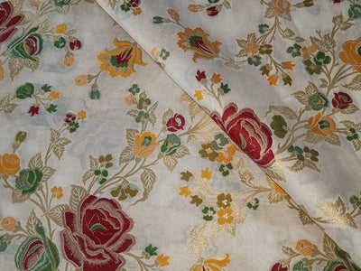 Brocade fabric multi color roses 44" wide BRO851A available in two colors [navy and ivory]