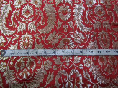 Heavy Silk Brocade Fabric Red,Brown &amp; Metallic Gold 0.65 YARDS ONLY