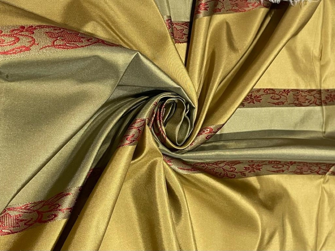 Silk taffeta floral dobby fabric-dusty green,gold x satin stripe 54" wide TAF#J11[3]