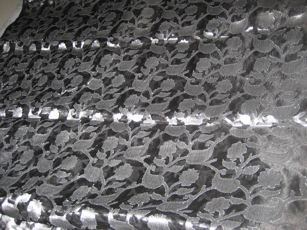 Jacquard silk Organza fabric Metallic silver grey