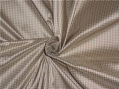 100% Pure Silk Dupioni Fabric Khaki Green x Cream Small Checks 54" wide DUP#C87