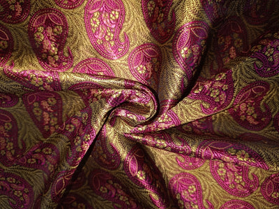 Silk Brocade Olive Green &amp; Rani Pink 44" wide ONE YARD ONLY BRO25[2]