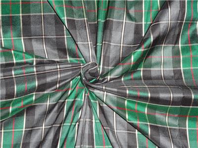 GREEN X MULTI COLOR PLAIDS~SILK DUPIONI FABRIC~WIDTH 54