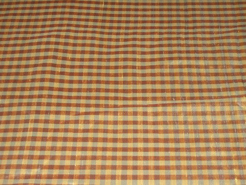 Silk Dupioni Brown X Mustard X Blue color plaids fabric 54" wide DUP#C4