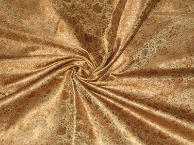almond brown silk brocade fabric~floral
