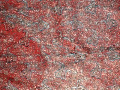 Silk Brocade Fabric Aqua Blue & Red paisleys 44" wide BRO6[3]