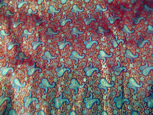 Silk Brocade Fabric Aqua Blue & Red paisleys 44" wide BRO6[3]
