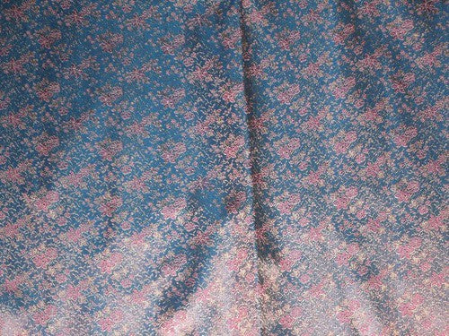 Peacock Blue colour floral Silk Brocade Fabric