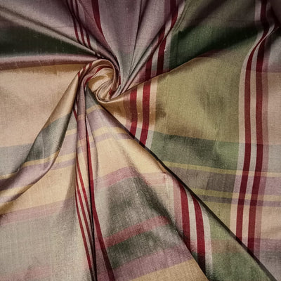 100% silk dupion fabric green red pink Plaids 54&quot; wide