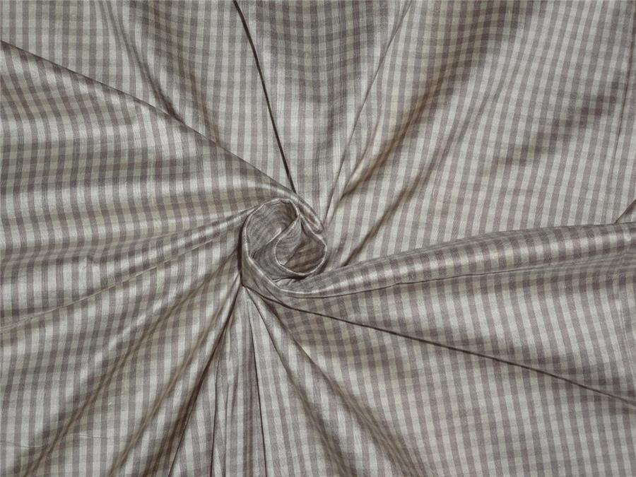 SILK DUPIONI FABRIC LIGHT LILAC X CREAM SMALL PLAIDS 54" wide Pkt#C7[3]