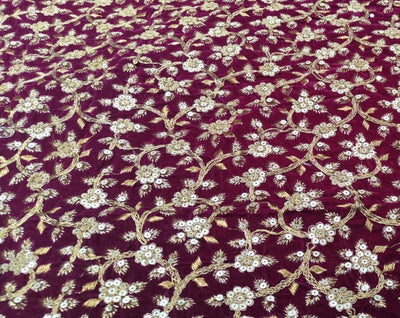 Embroidered  Micro Velvet Fabric 44" wide sold by the yard. Available in four colors