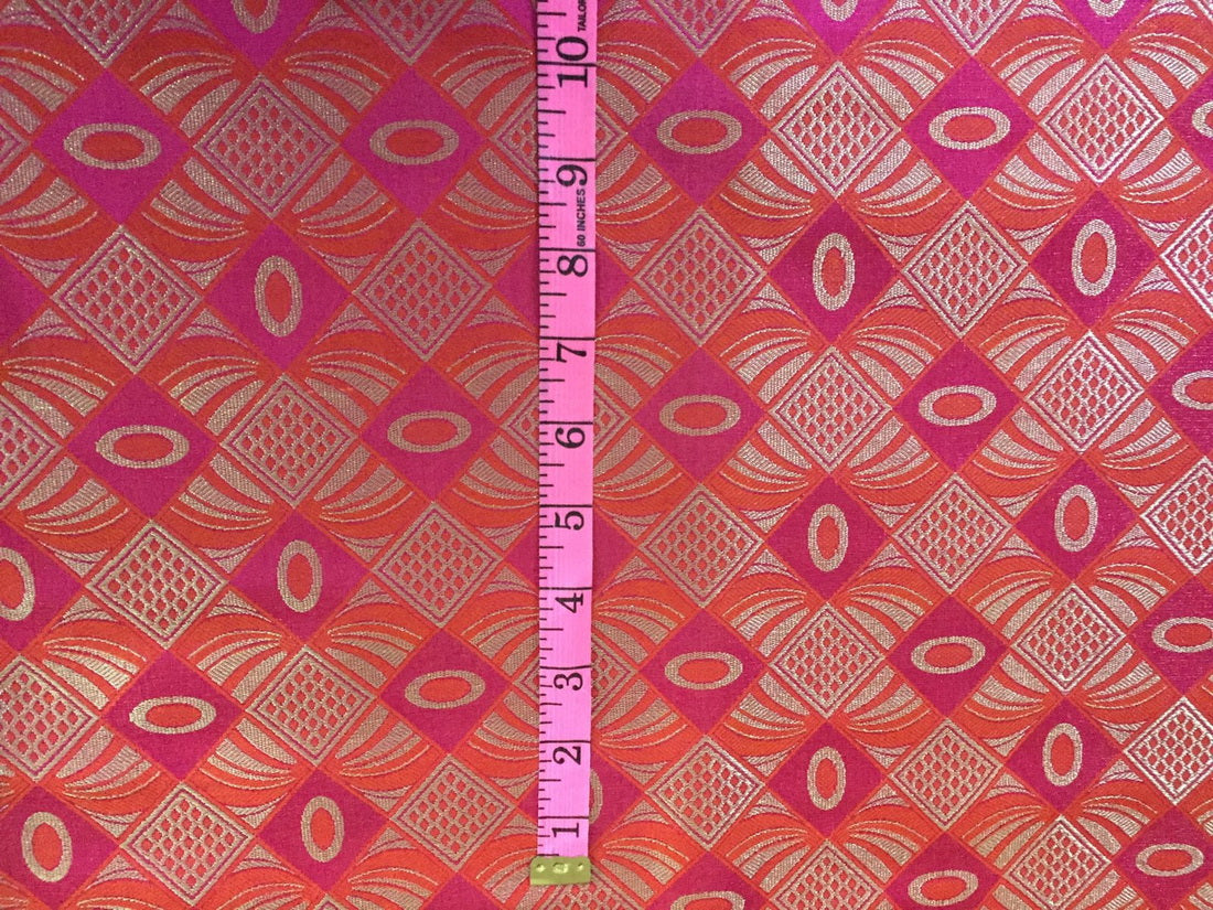 Silk Brocade fabric orange ,pink x metallic silver color 44" Wide BRO788[1]