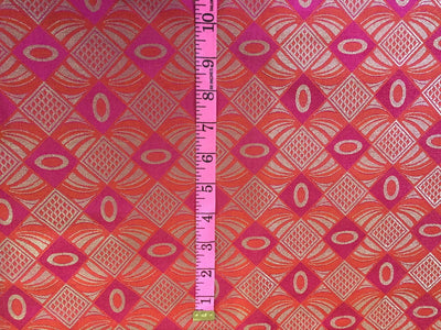Silk Brocade fabric orange ,pink x metallic silver color 44" Wide BRO788[1]