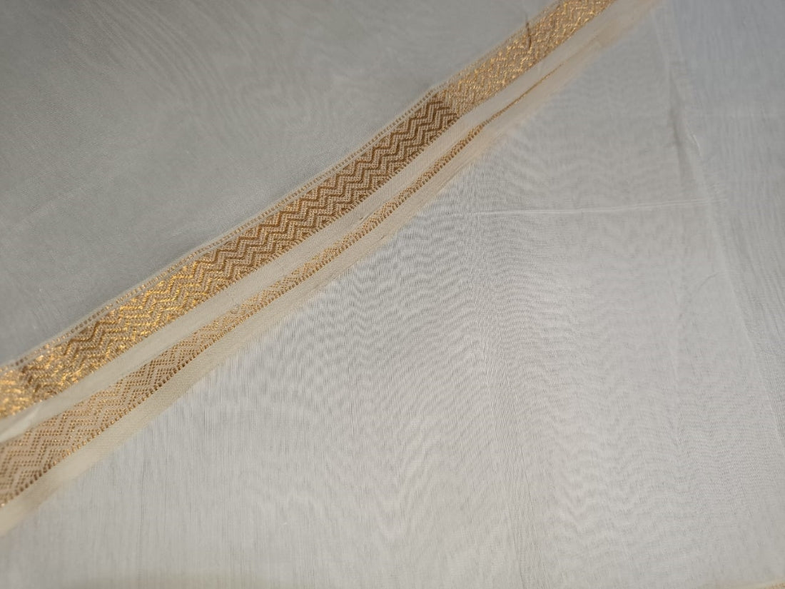 Silk Cotton Chanderi Fabric with metallic gold border 44'' wide [11988]
