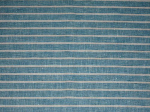 Superb Quality Linen Club Turquoise Blue with white horizontal stripe Fabric 58" wide [1349]
