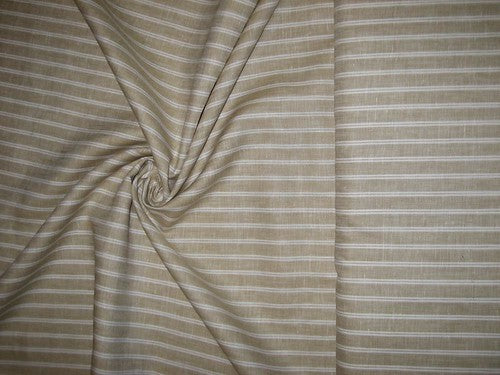 Superb Quality Linen Club Beige with 2 white horizontal stripe Fabric 58" wide [1357]
