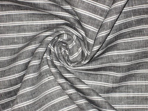 Superb Quality Linen Club Cloudy Grey with 2 white horizontal stripe Fabric 58" wide [1360]