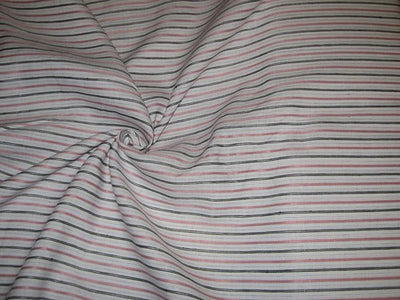 Superb Quality Linen Club White with baby pink grey and blue horizontal stripes Fabric 58" wide [1365]
